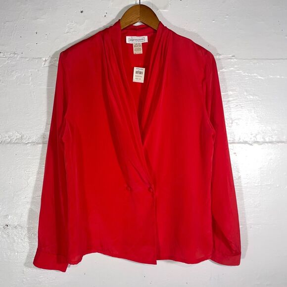 Vintage NWT Red Blouse Size 8 Silk-Like Double Breasted Lightweight Dead Stock - Picture 2 of 11